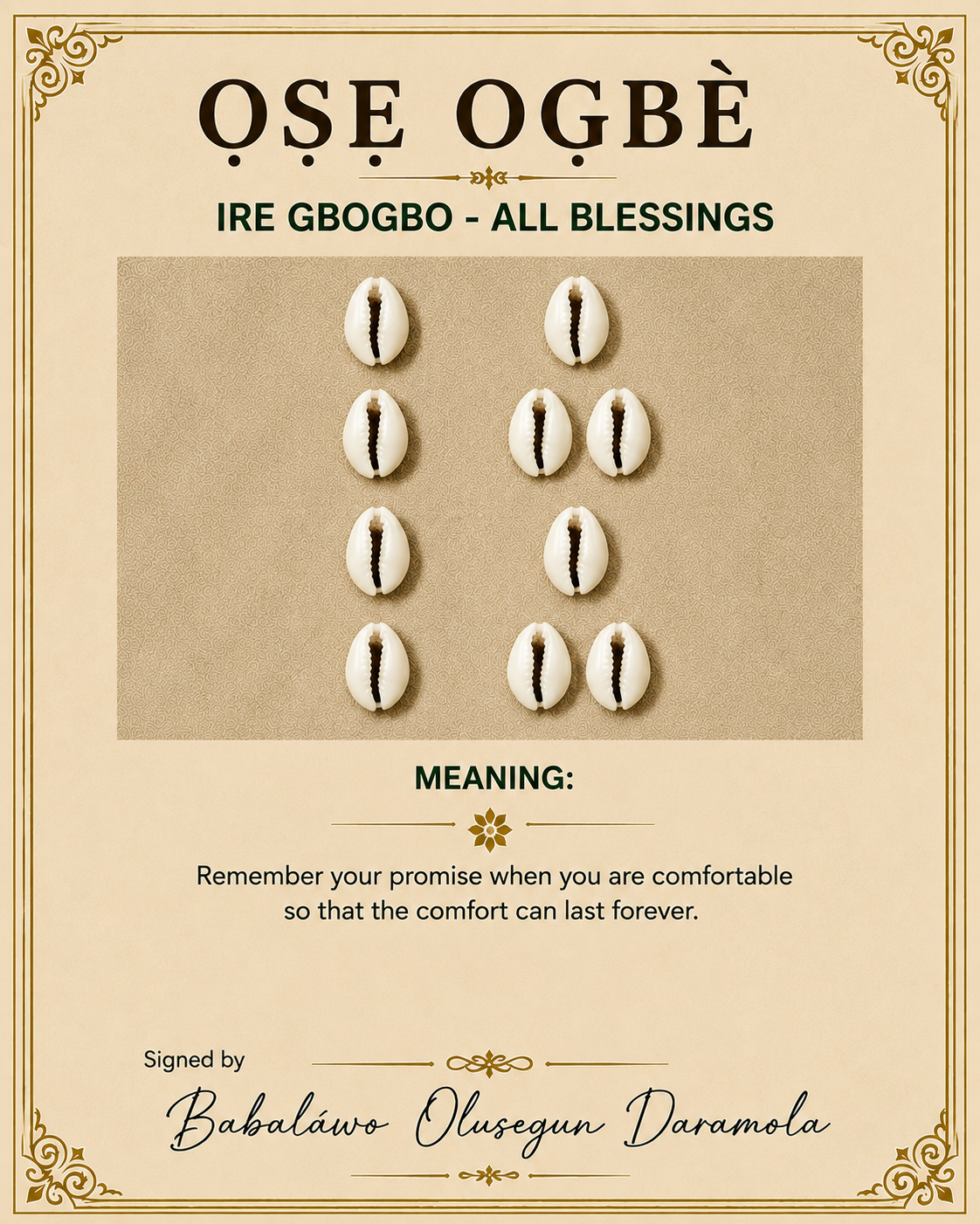 Remember Your Promise When You Become Comfortable: A Lesson from Ọ̀SẸ́ OGBÈ (Ọ̀SẸ́AFIBIṢÓLÓORE)